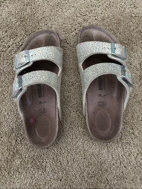 Birkenstock Iridescent Sparkle Double-Buckle Slide - silver and purple